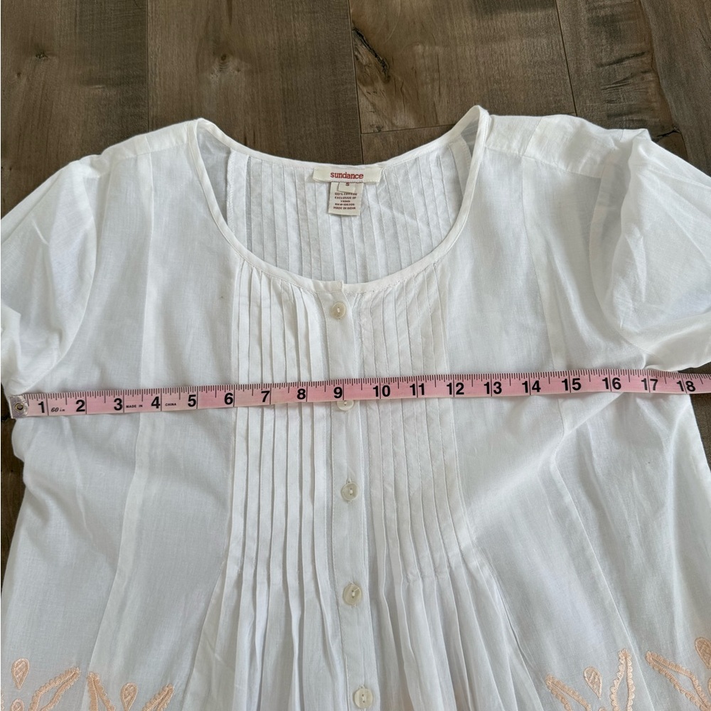 Sundance Tunic Embroidered White Peach Women's Small Pleated Button Up - Picture 10 of 11